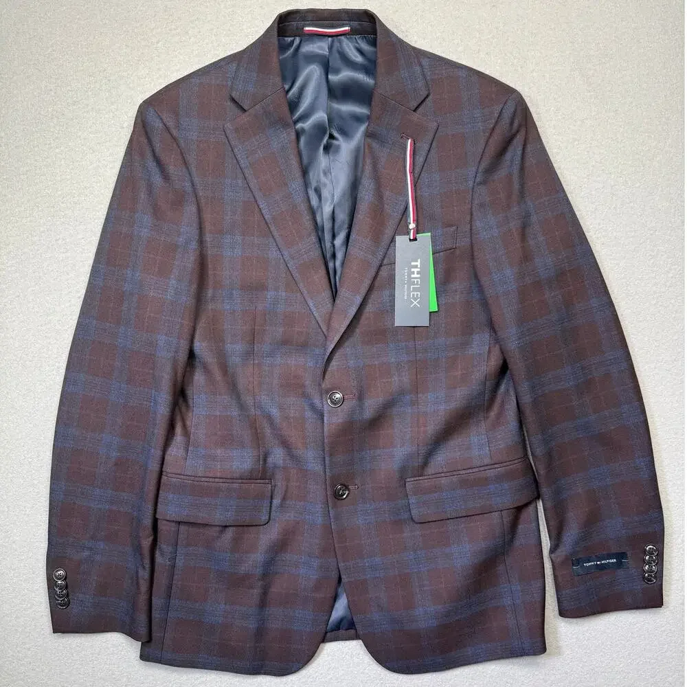 Tommy Hilfiger Men's Modern-Fit plaid Sport Coat - burgundy/blue 36R $295
